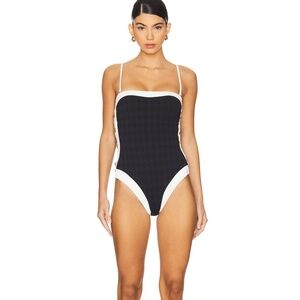 L'AGENCE Tory Colorblock Chic Bandeau One Piece Swimsuit in Black